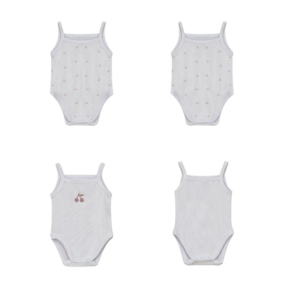 Ribbed Cherry Print Romper and Pouch Two Piece Set