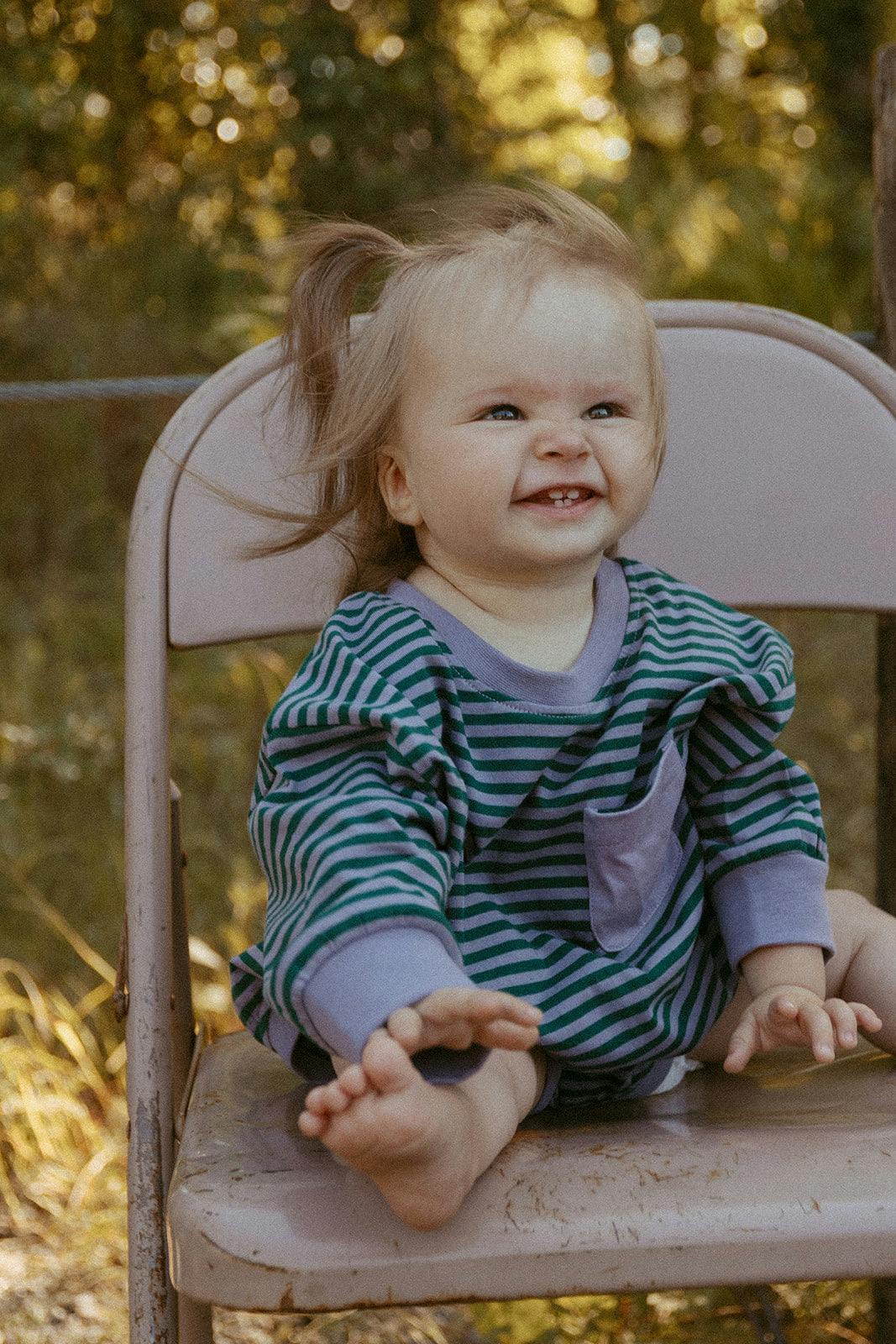 Harley Pocket Romper in Purple Ash Stripe