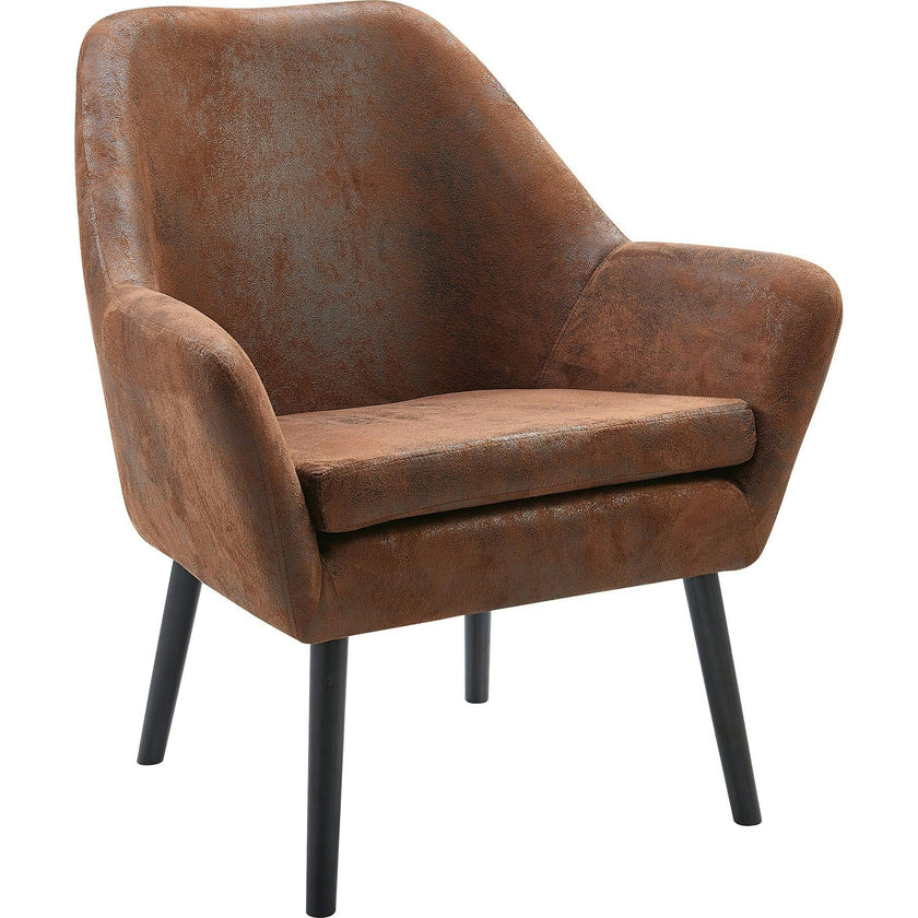 Divano Armchair with Aged Fabric and Solid Wood Legs