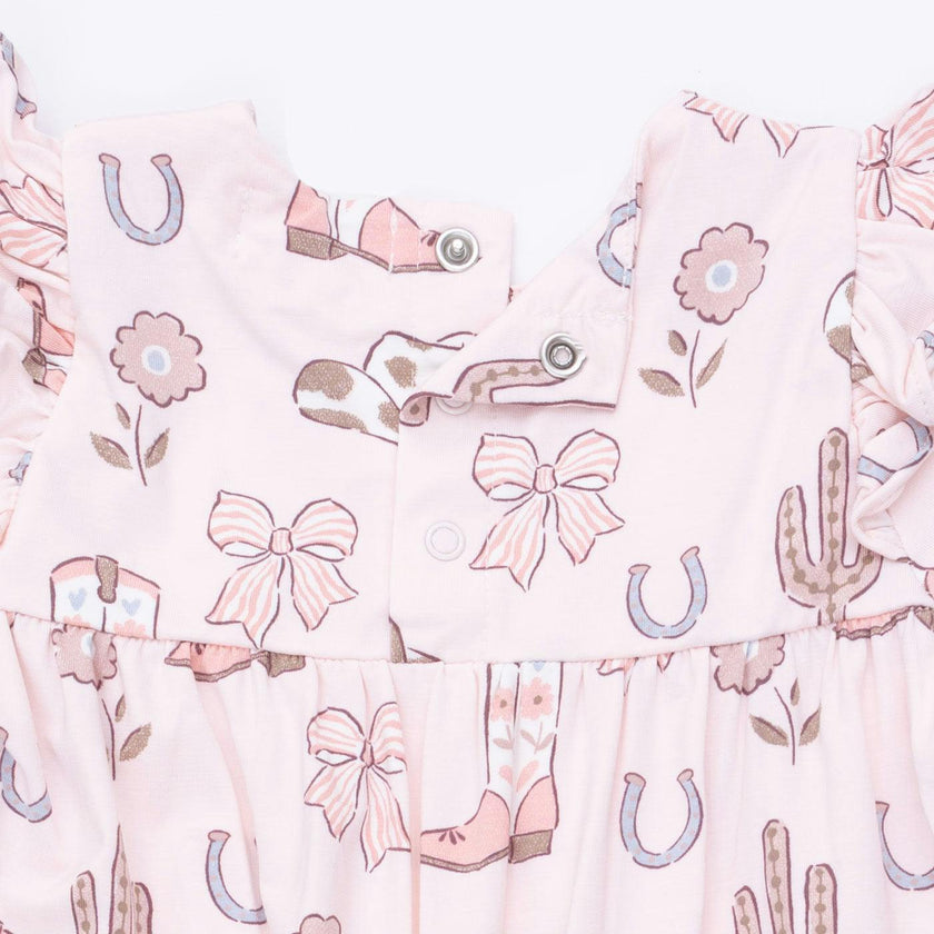 Cowgirl Boots and Bows - Ruffle Sleeve Snap Romper