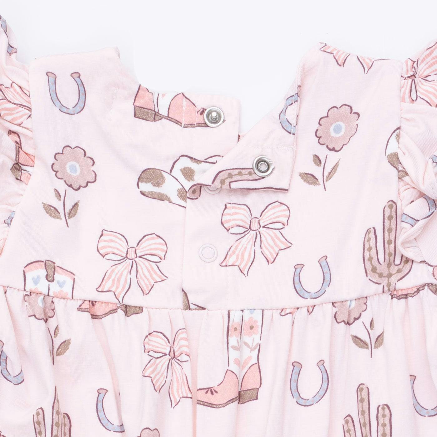 Cowgirl Boots and Bows - Ruffle Sleeve Snap Romper