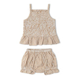 Organic Smocked Top And Bloomer Set - Caramel Check
