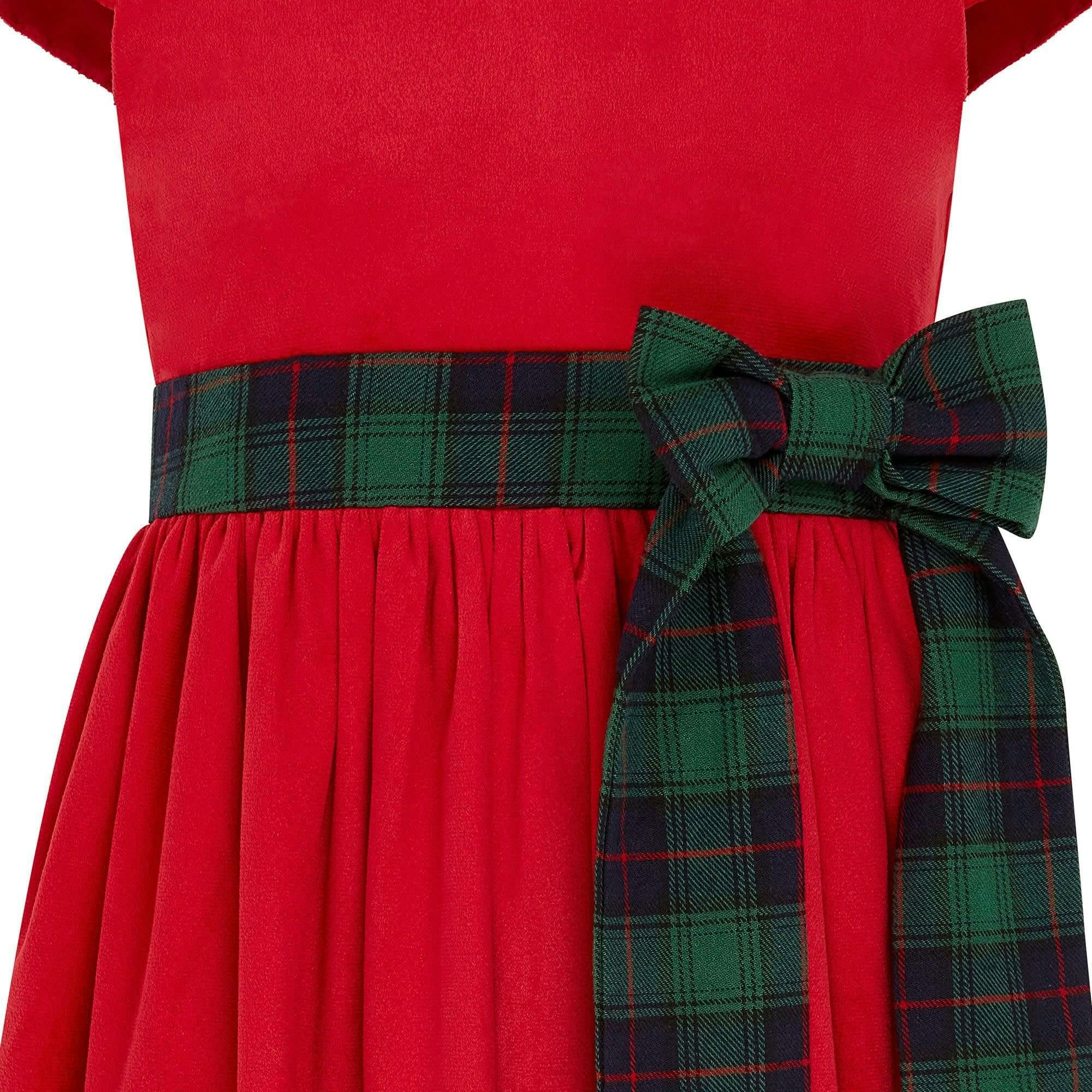 Jane Velvet & Plaid Bow Occasion Party Dress
