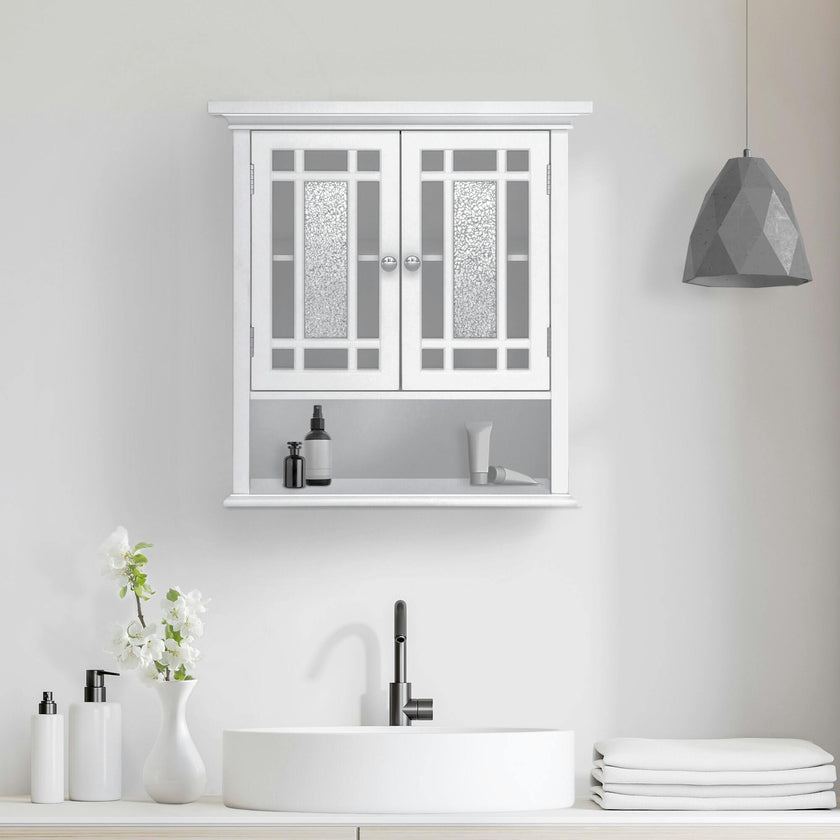 Windsor Wooden Wall Cabinet with Glass Mosaic Doors