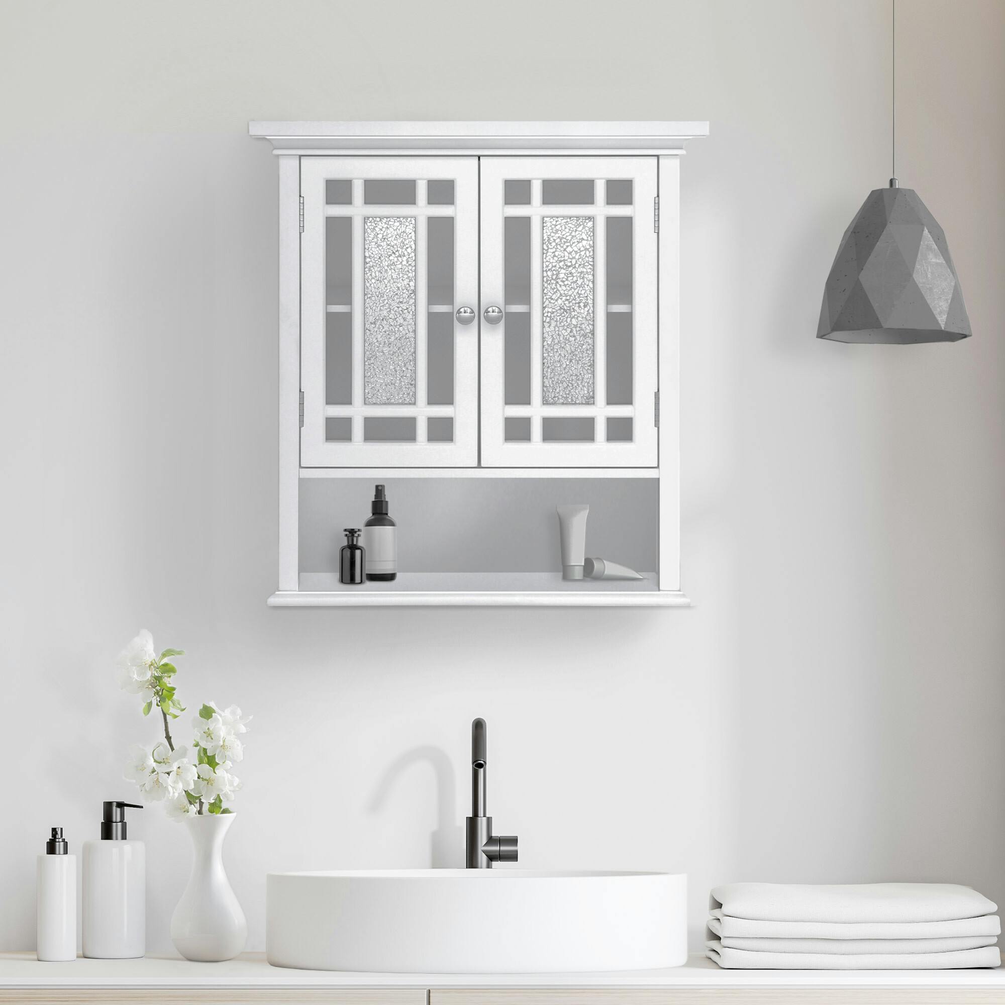 Windsor Wooden Wall Cabinet with Glass Mosaic Doors