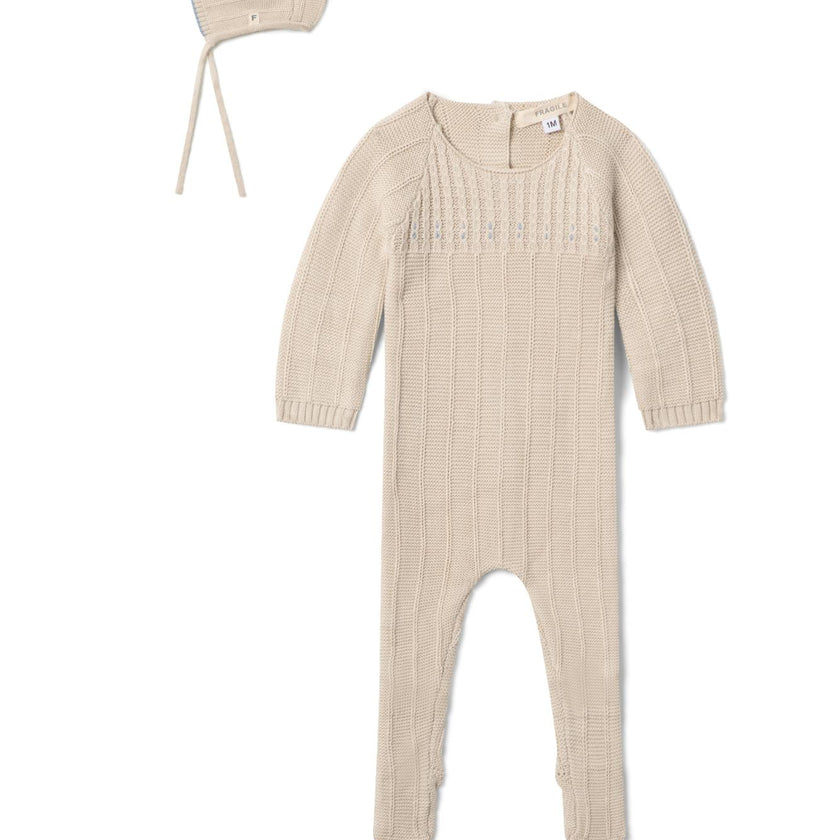 Cable Knit Onesie and Bonnet