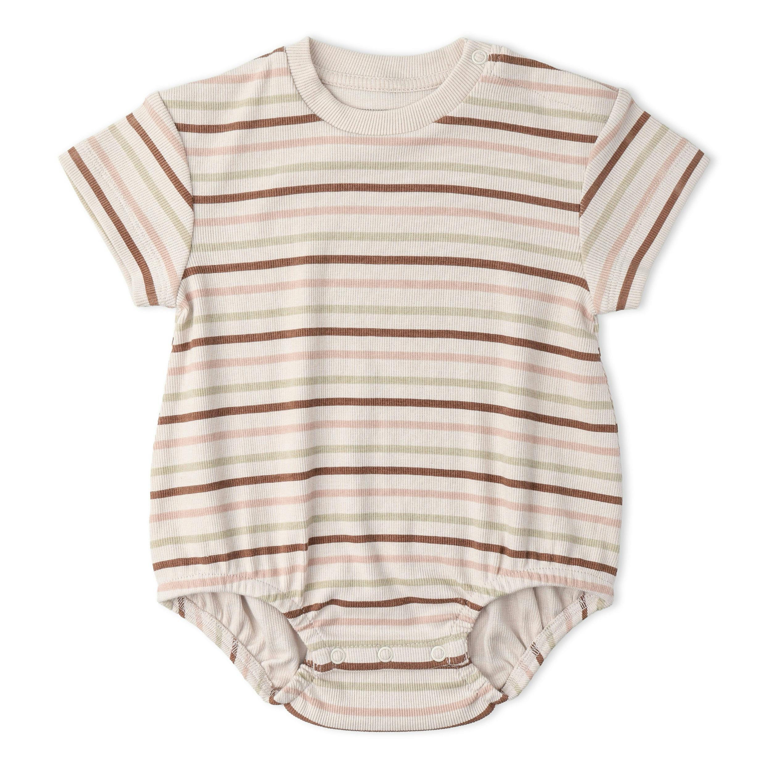 Organic Short Sleeve Bubble Romper - Terra Stripes