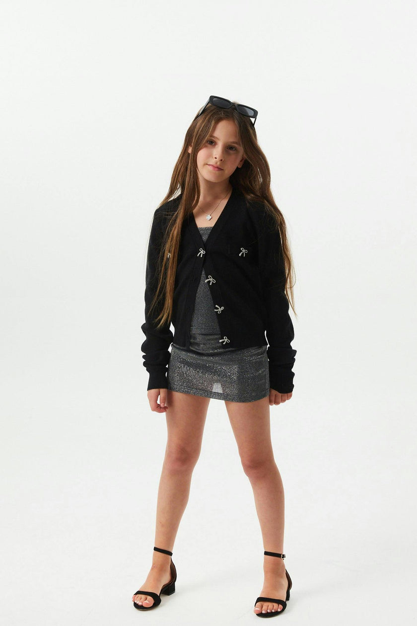 Mickey Black With Bow Buttons Sweater Cardigan