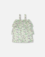Jersey Romper With Tiers Green Printed Flowers