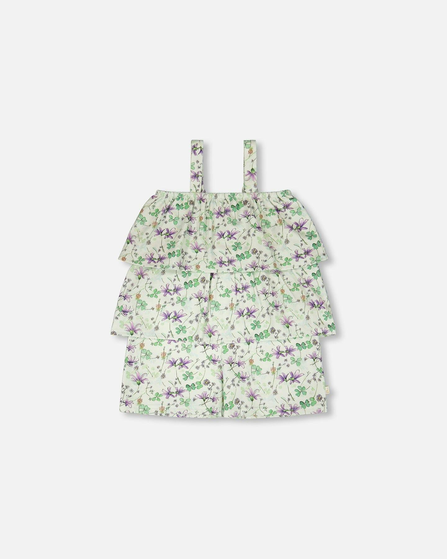 Jersey Romper With Tiers Green Printed Flowers