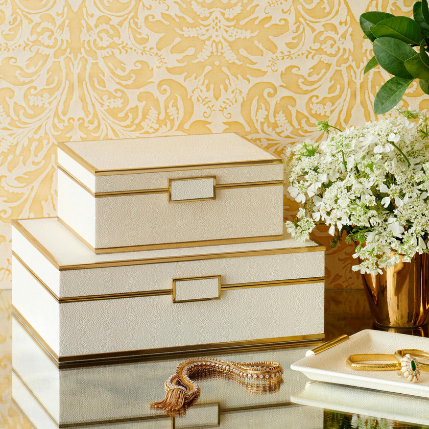 Classic Shagreen Small Jewelry Box, Cream