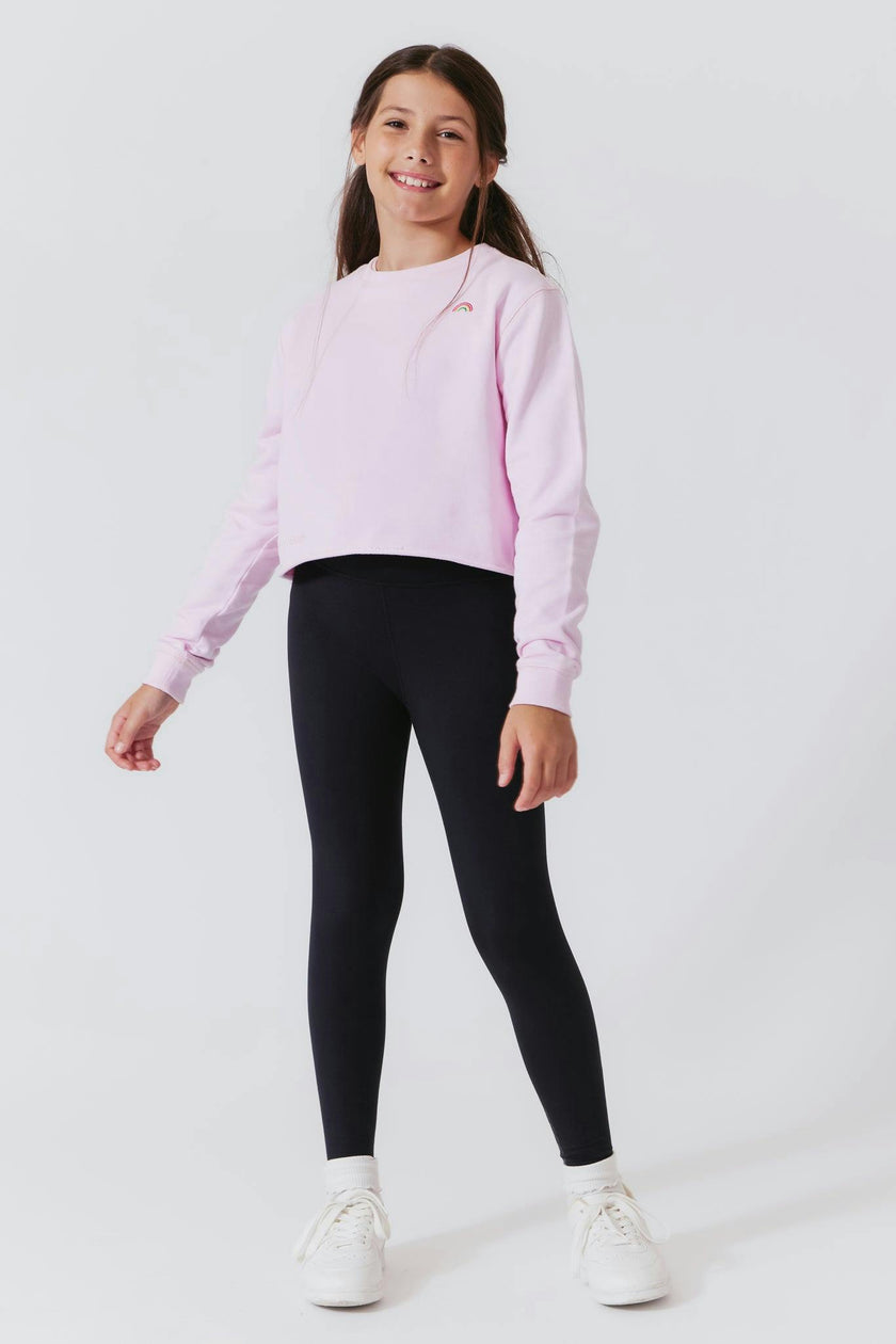 Girls Raw Hem Crew Neck Long Sleeve Crop Sweatshirts