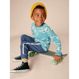 Long Sleeve Printed Pocket Tee, Blue