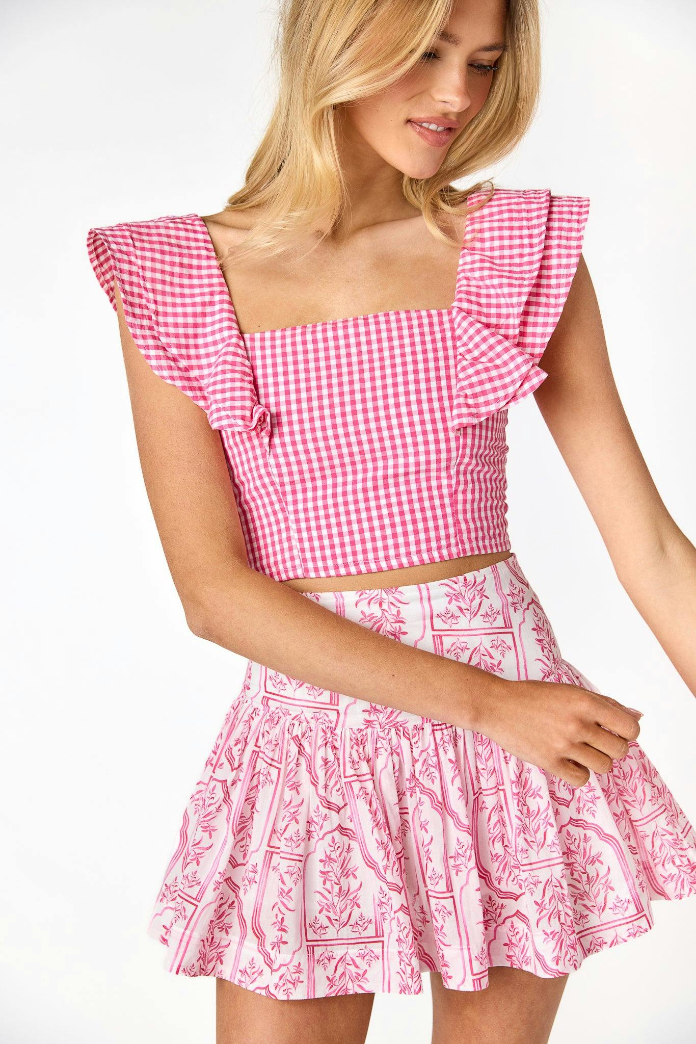 Maya Gingham Top Pink