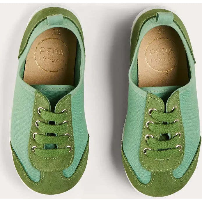 Canvas Lace Up Plimsols in Green (23-35EU)