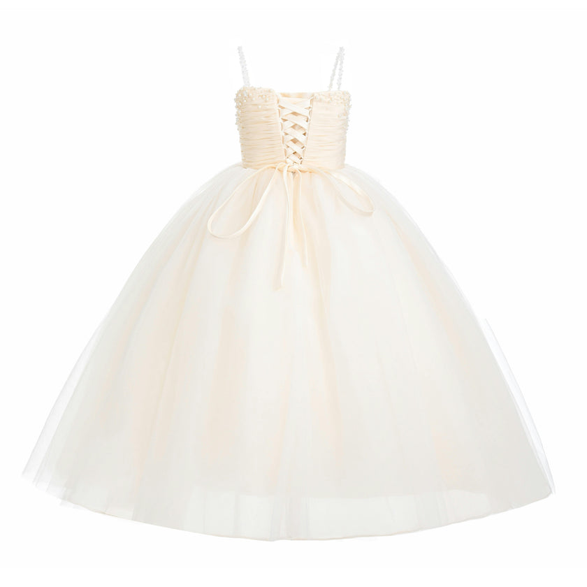 Cream Maristella Ruched Tulle Gown
