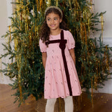 Girls Liliana Dress - Pink Velvet Bow
