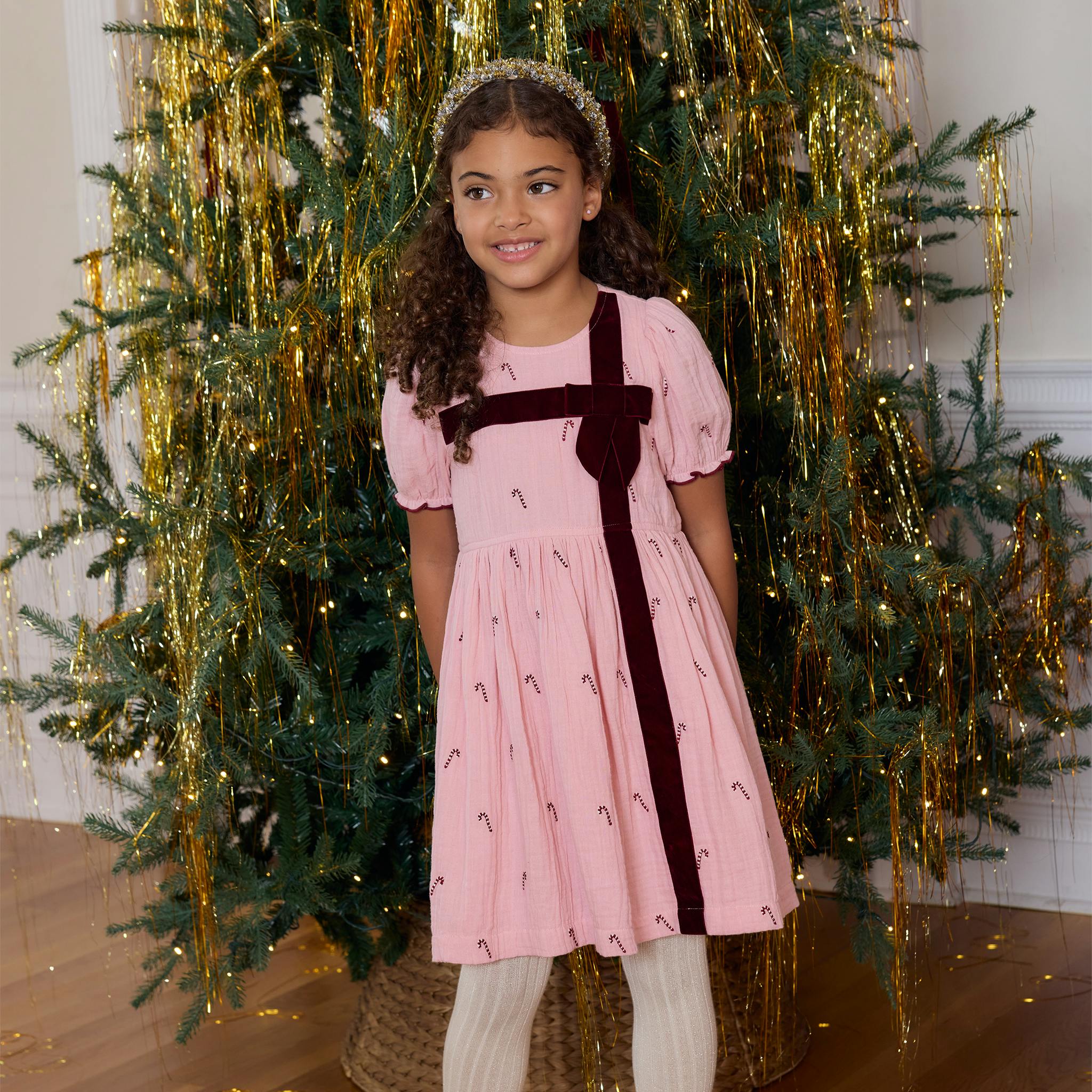 Girls Liliana Dress - Pink Velvet Bow