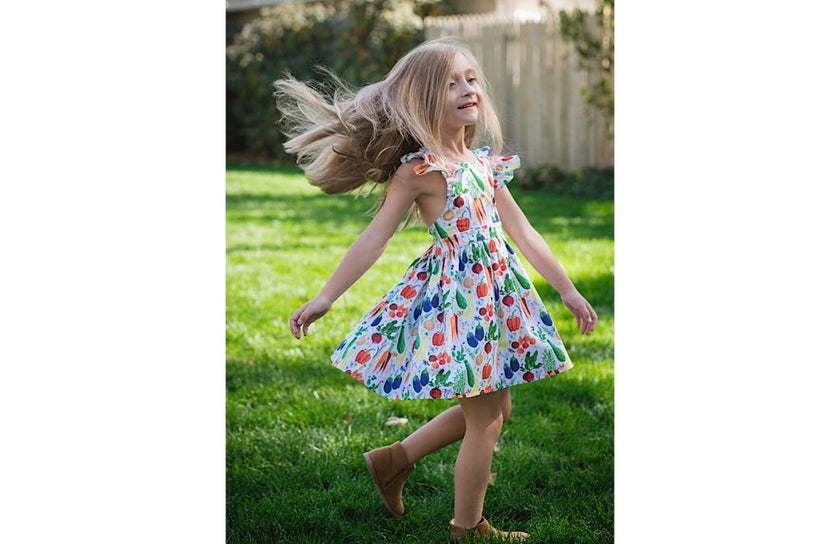 Ruffle Sleeve Dress in Veggies