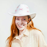 Packed Party Howdy Darling Pink Bow Cowboy Hat - White Felt Cattleman's Crease Cowgirl Hat with Pink Satin Ribbon Bows, One Size Fits All
