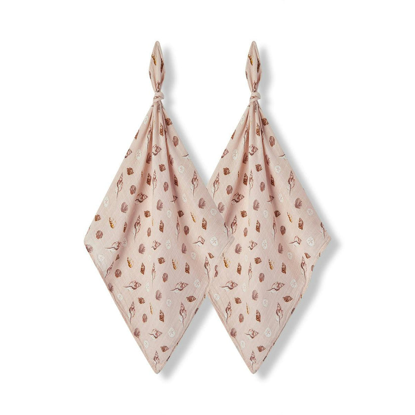 Seashells Bamboo Muslin Two-Piece Burp Cloth Set