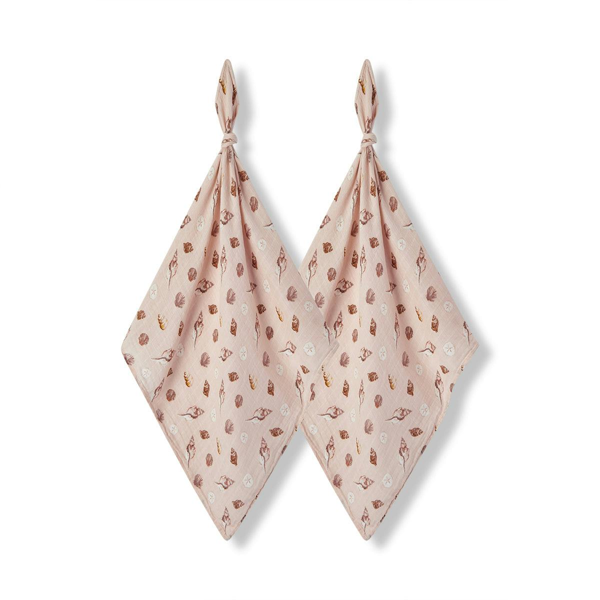 Seashells Bamboo Muslin Two-Piece Burp Cloth Set