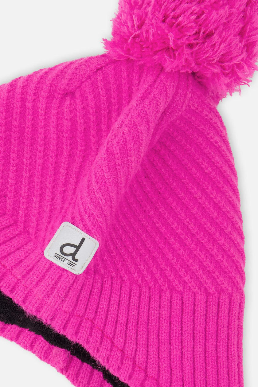 Winter Peruvian Knit Hat with Pompom Bright Pink