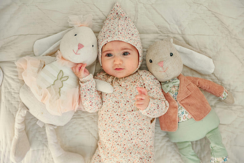 Flower Leaves Print Onesie and Bonnet