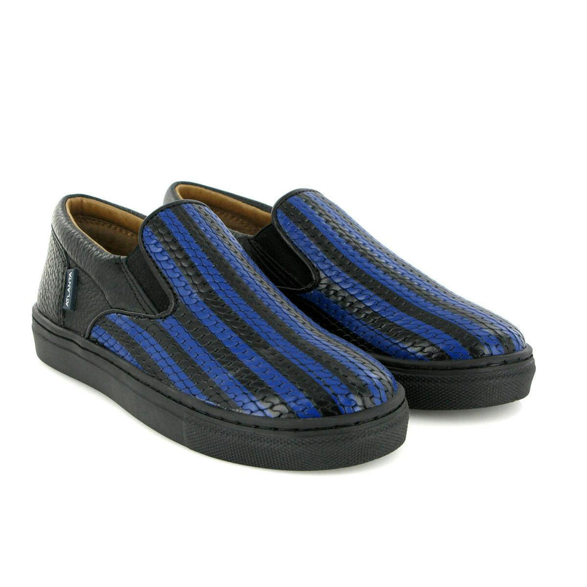 Leather Slip On Sneakers, Black & Blue