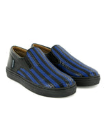 Leather Slip On Sneakers, Black & Blue