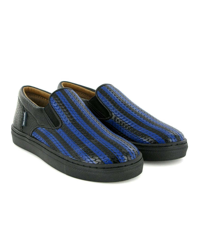 Leather Slip On Sneakers, Black & Blue