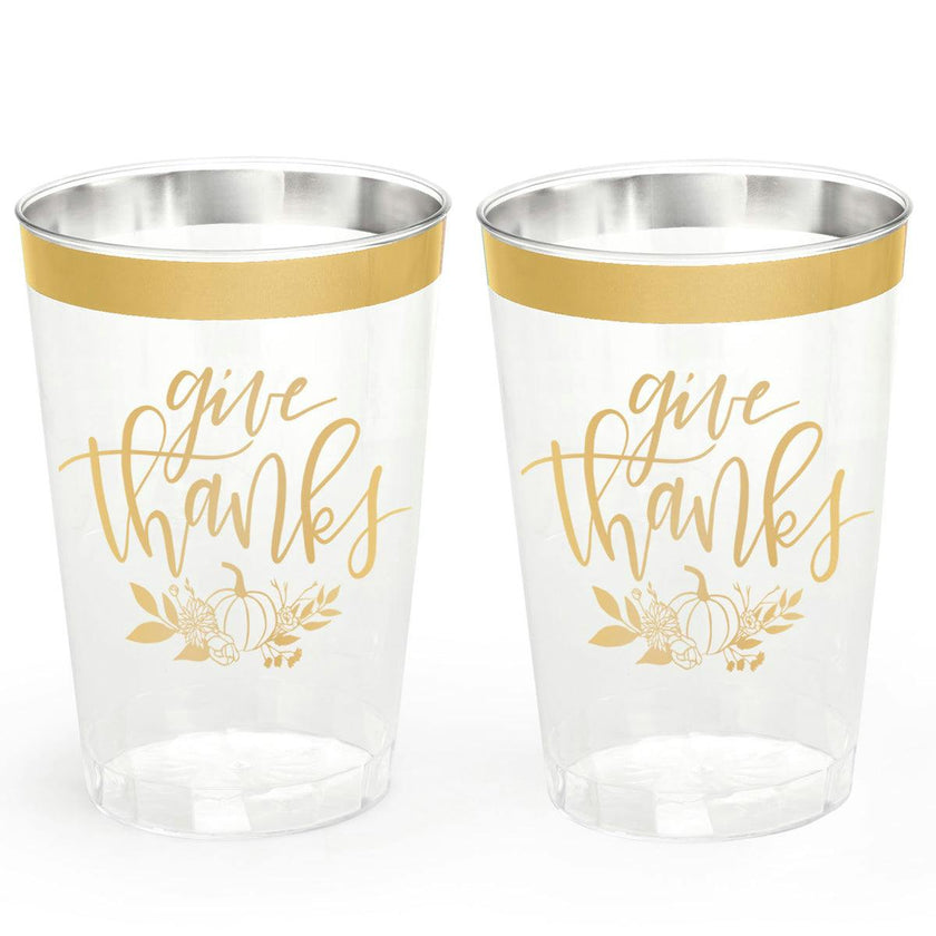 Give Thanks Cups - 30 gold foil plastic cups