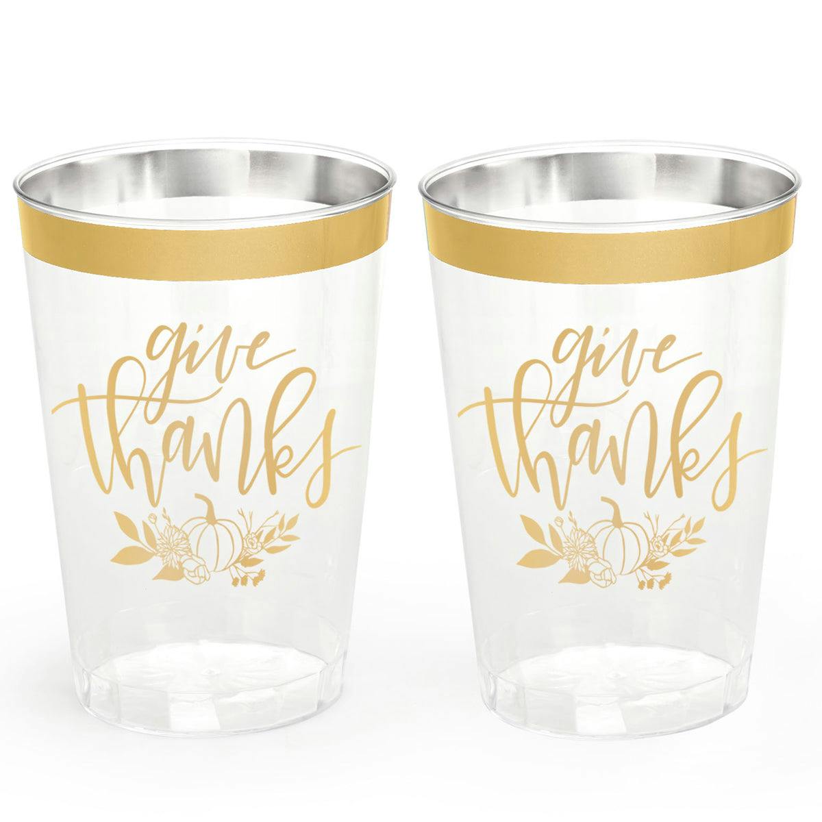 Give Thanks Cups - 30 gold foil plastic cups