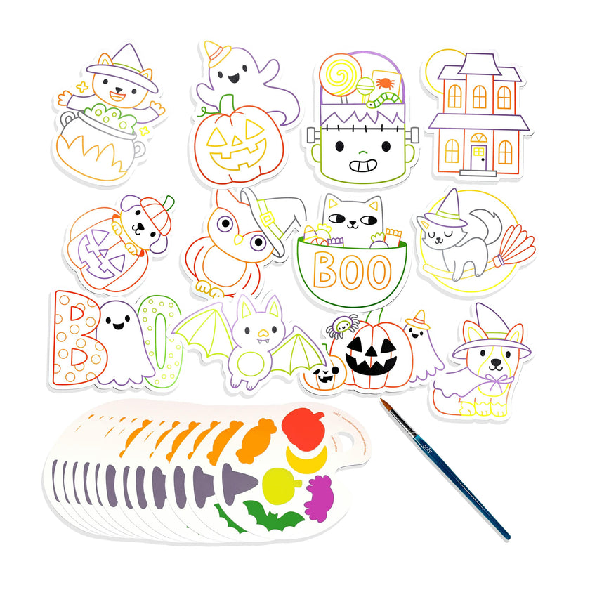 Playful Painters Easy Watercolor Painting Kit - Trick or Treat - 12 Cards 12 Palettes 1 Paintbrush