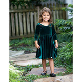 Holiday Twirly Dress in Emerald Velvet
