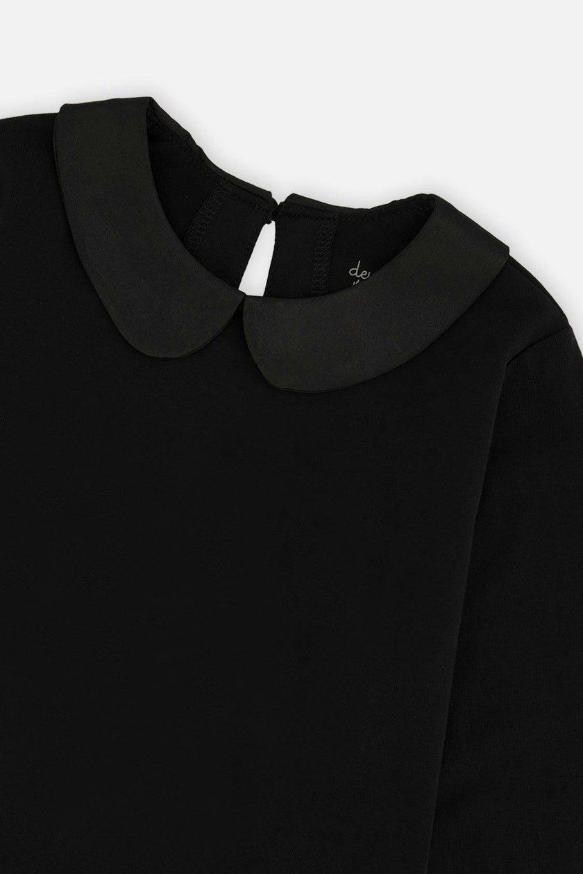 Organic Cotton T-Shirt With Peter Pan Collar Black