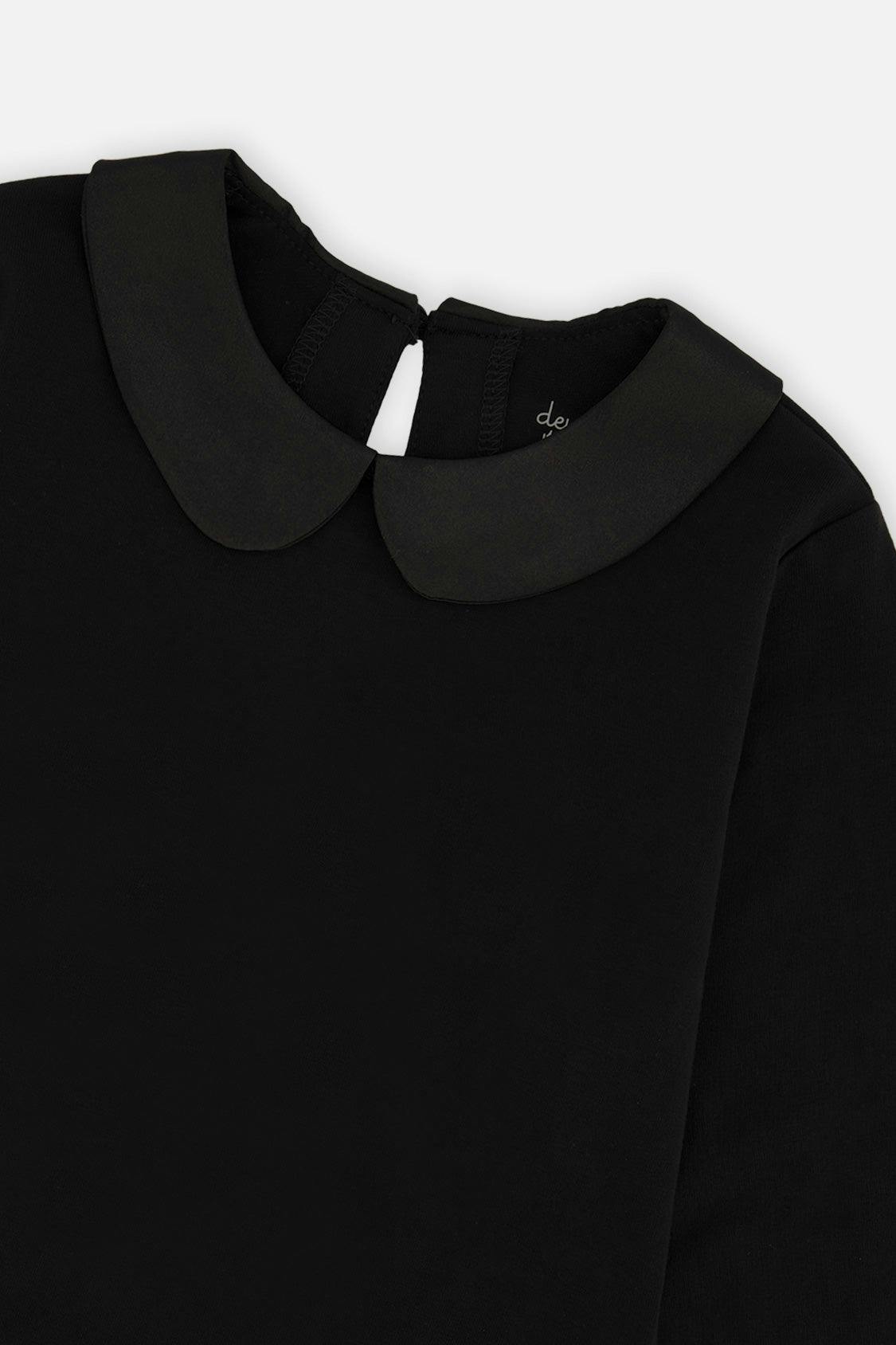 Organic Cotton T-Shirt With Peter Pan Collar Black