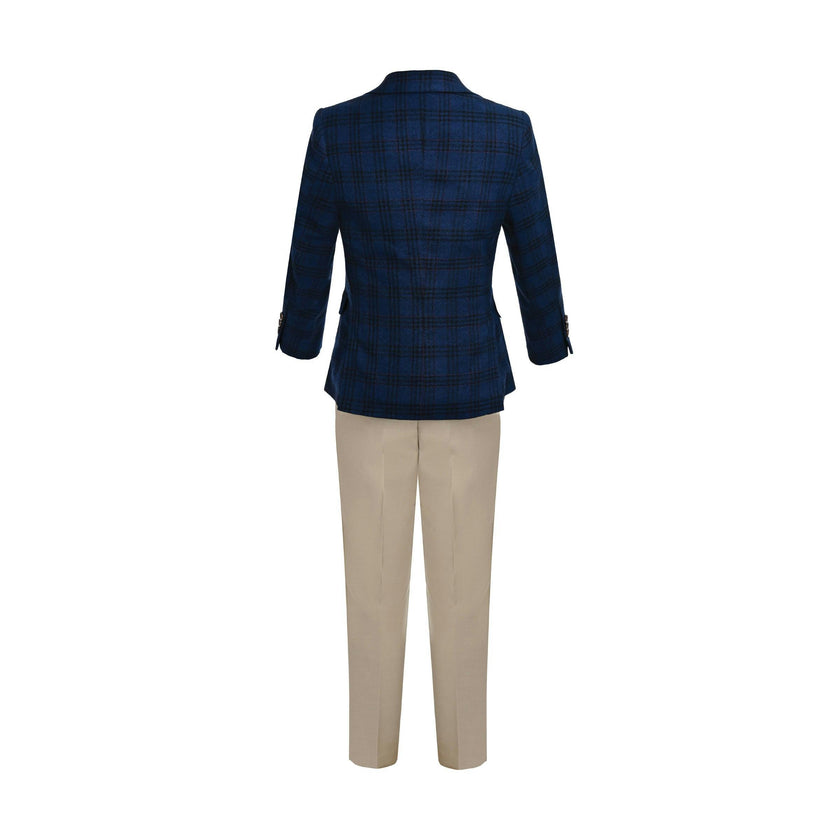 Blue Plaid Suit with Beige Accents