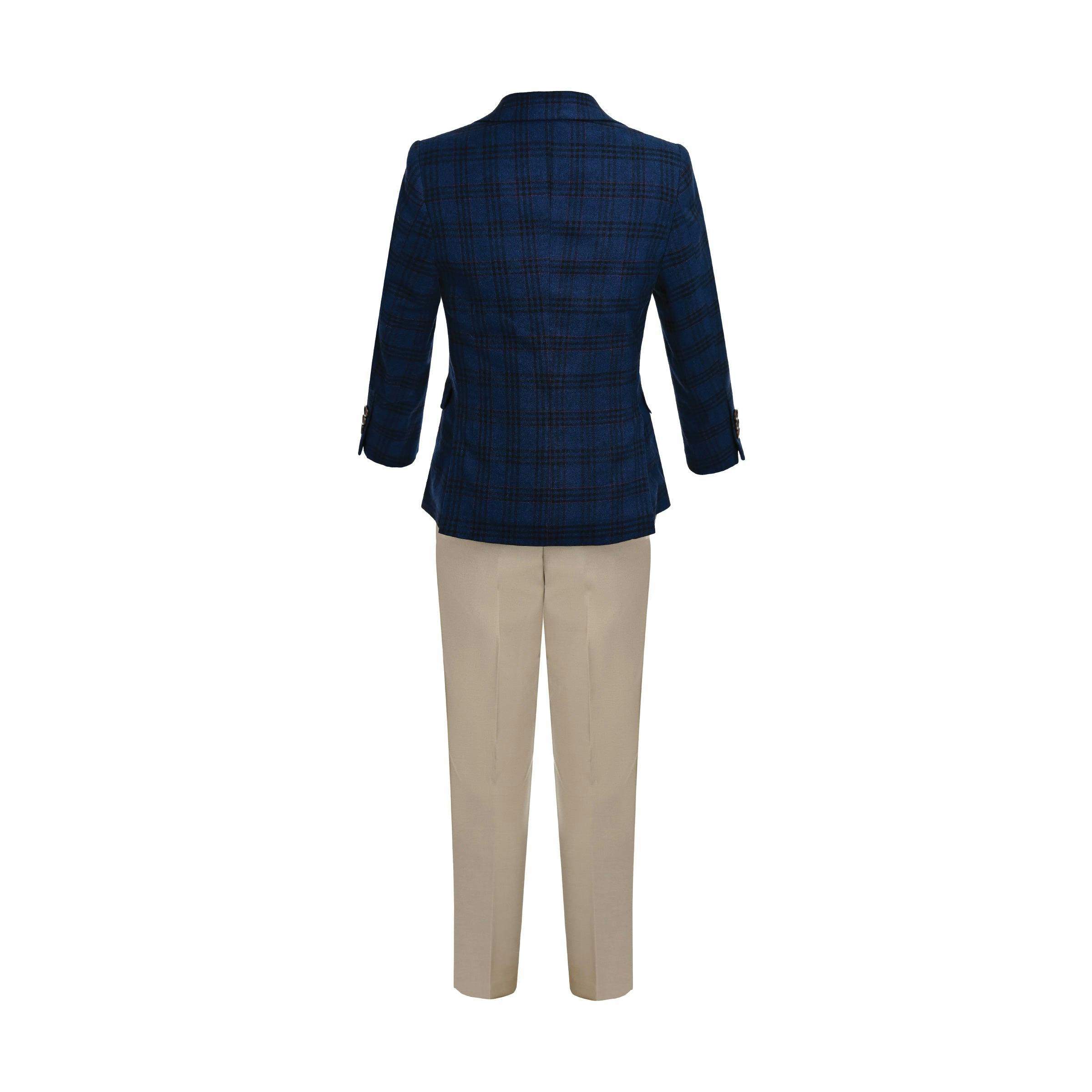 Blue Plaid Suit with Beige Accents