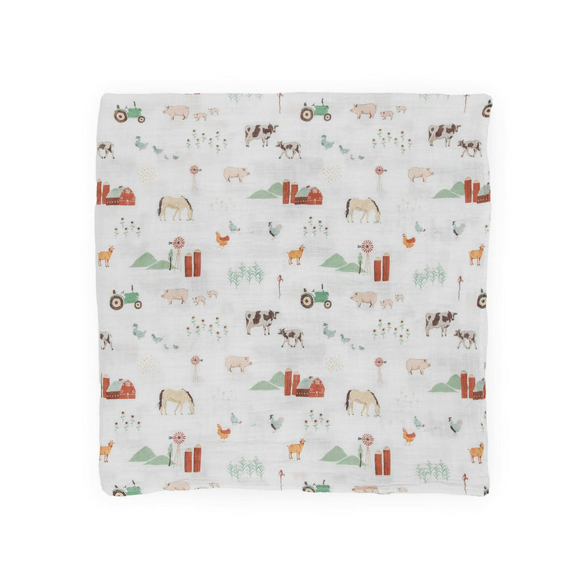 Cotton Muslin Swaddle Blanket - Farmyard