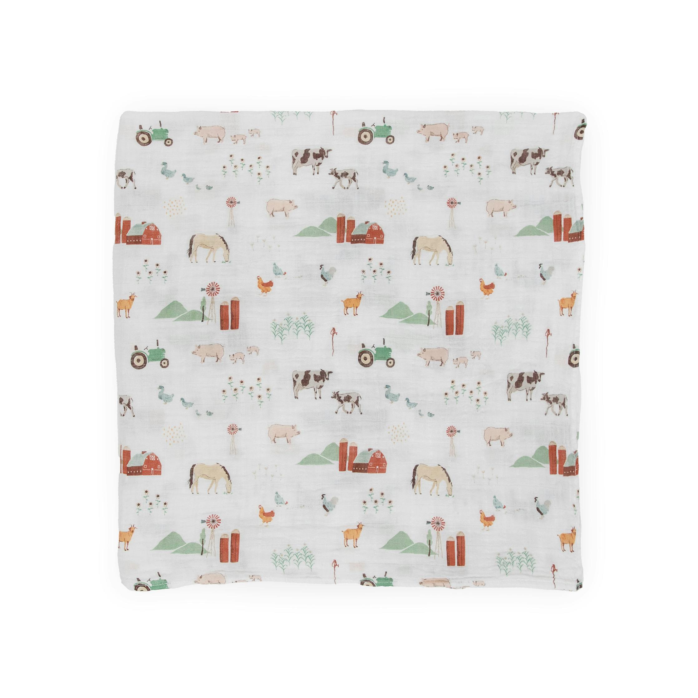 Cotton Muslin Swaddle Blanket - Farmyard