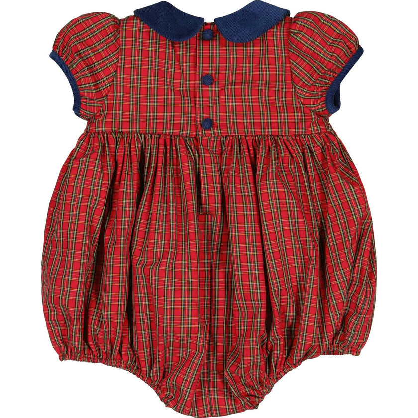 Angelica Navy Tartan Short Sleeve Smocked Bubble