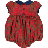 Angelica Navy Tartan Short Sleeve Smocked Bubble