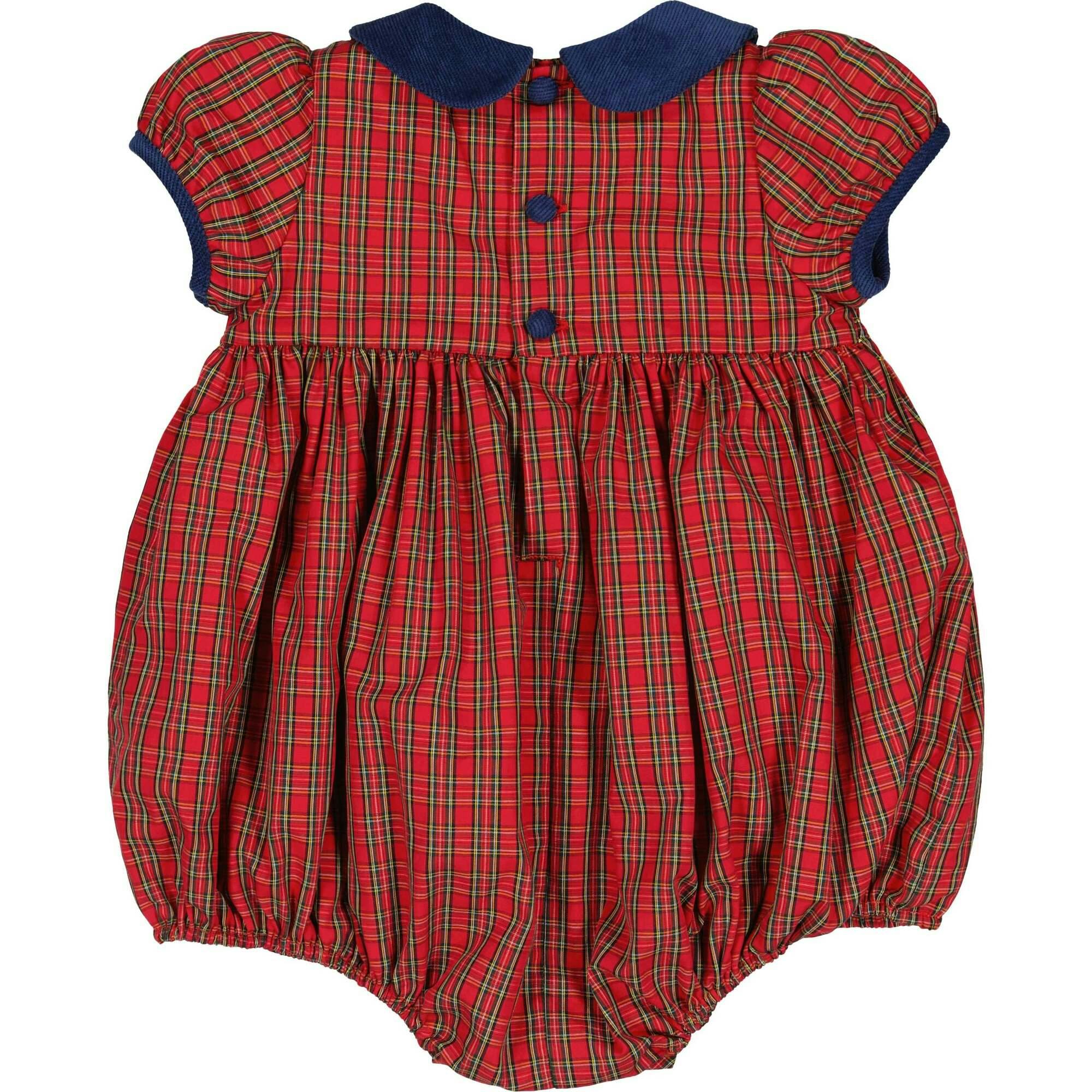 Angelica Navy Tartan Short Sleeve Smocked Bubble