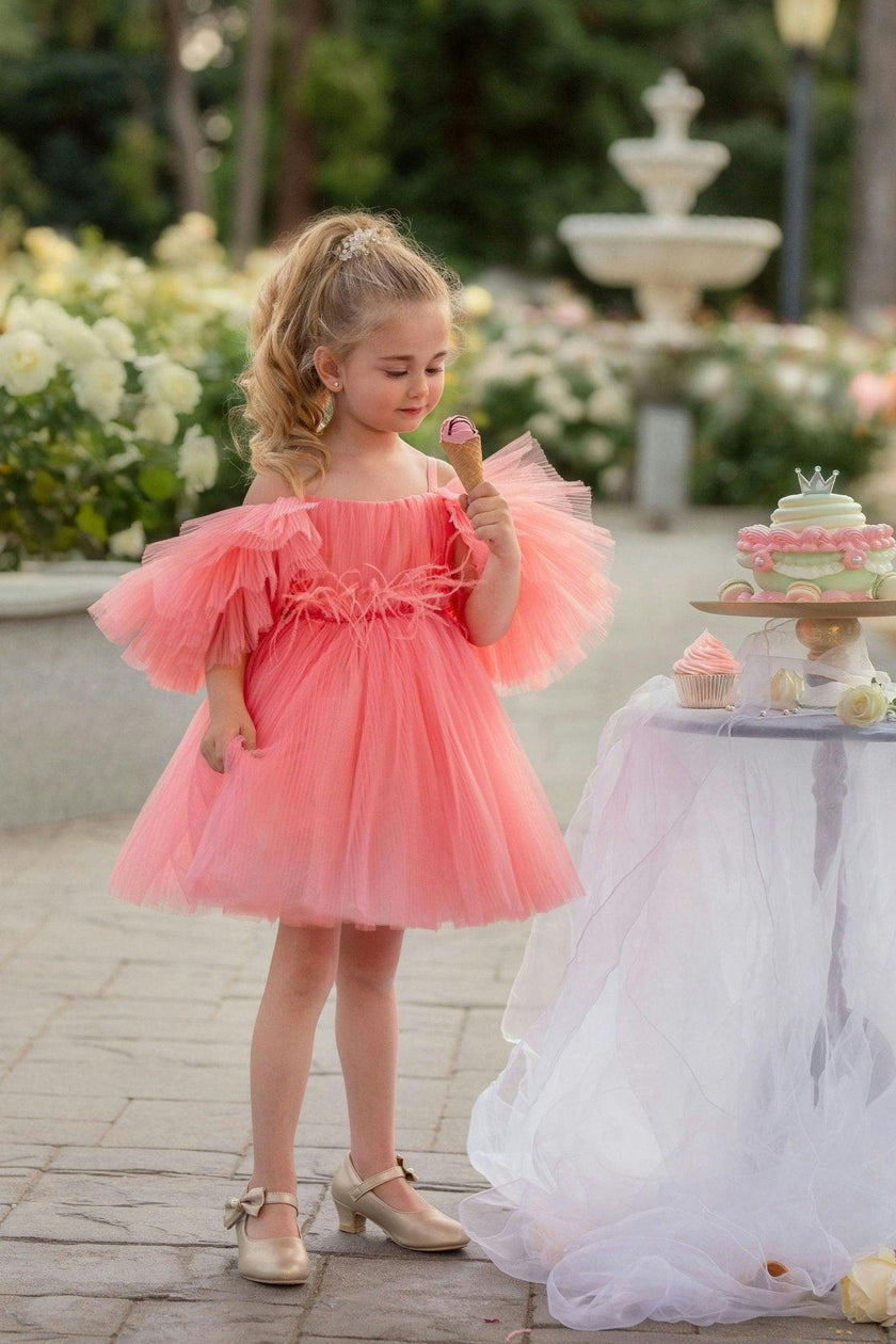 Blush Feather Fairy Tulle Flower Girl Dress