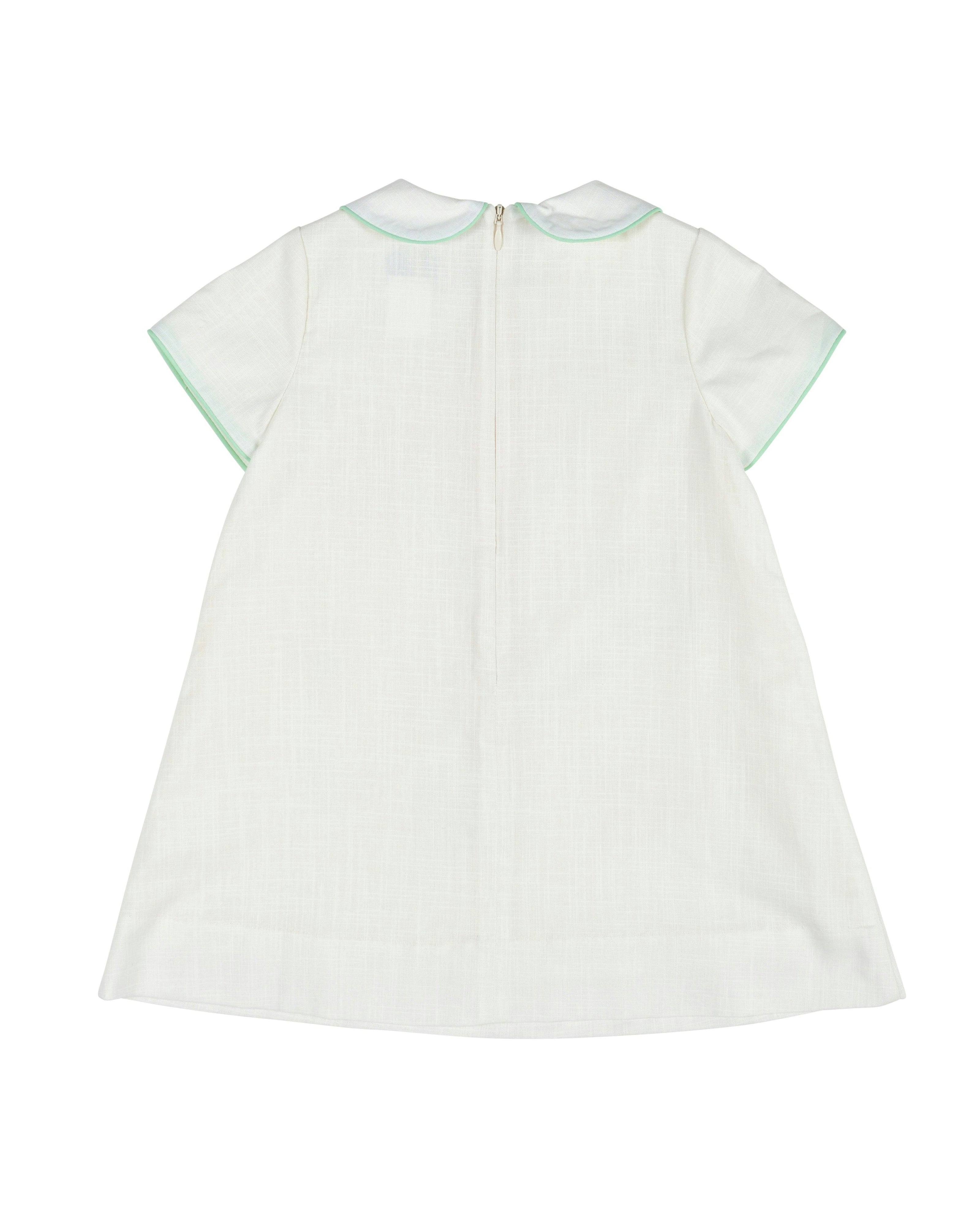 Linen Look Dress With Embroidered Flowers