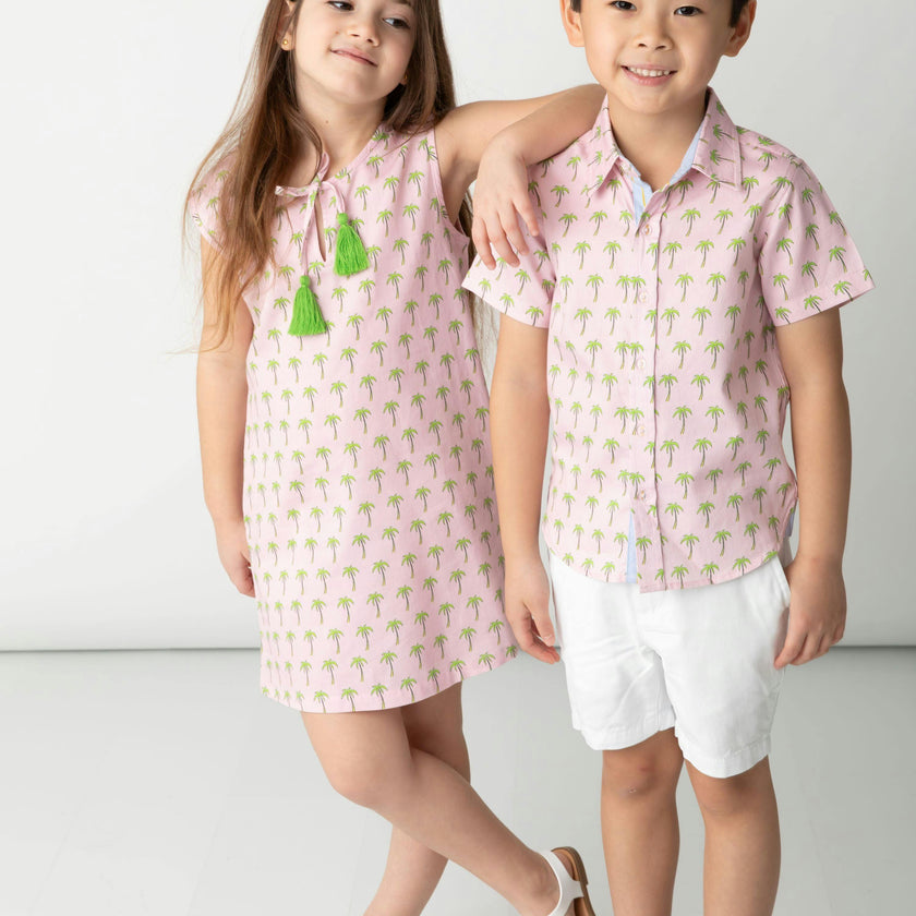 Pink Palms Shirt in Short Sleeves