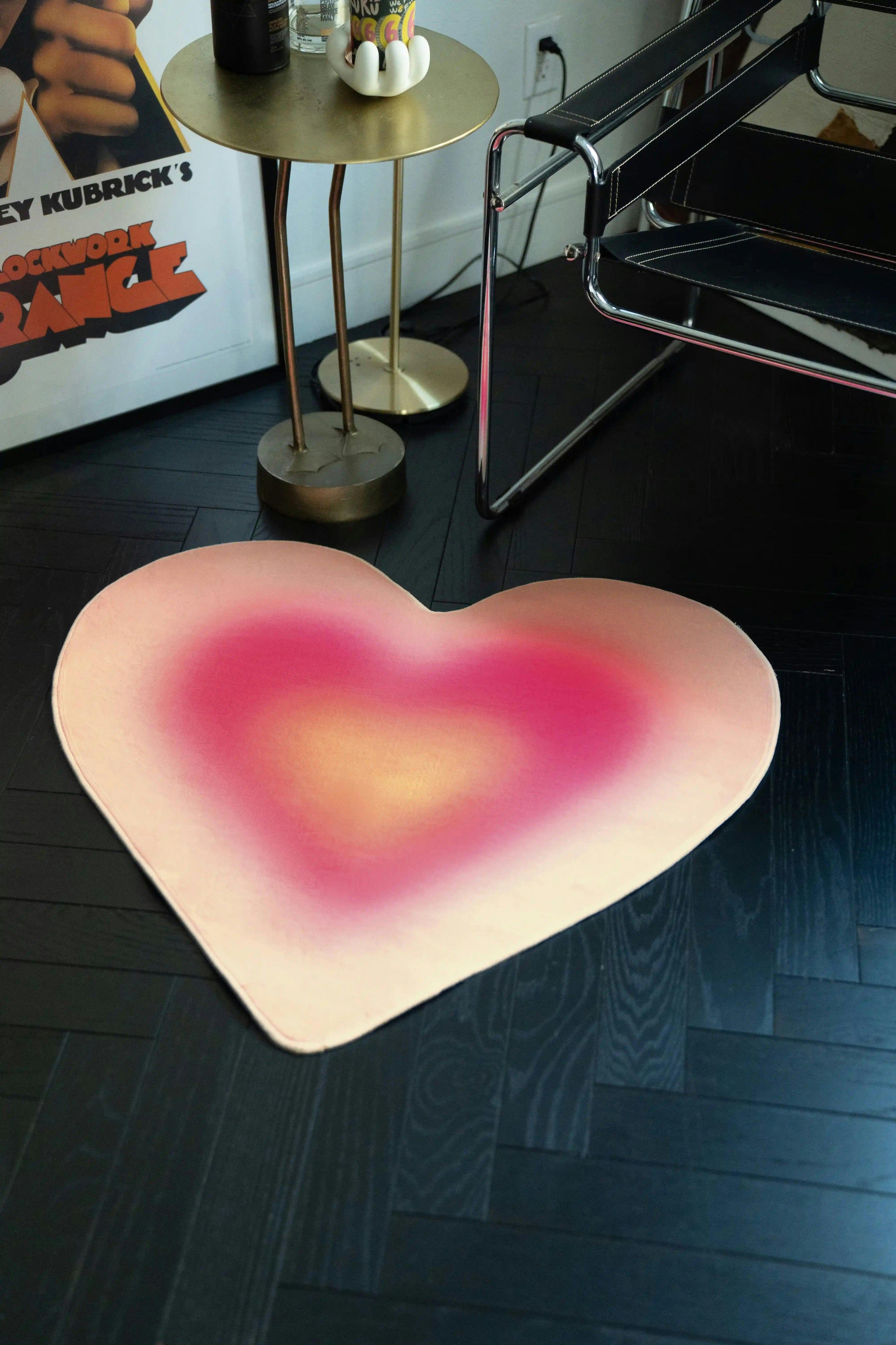 Pink Modern Gradient Heart Rug by Juan Marquez