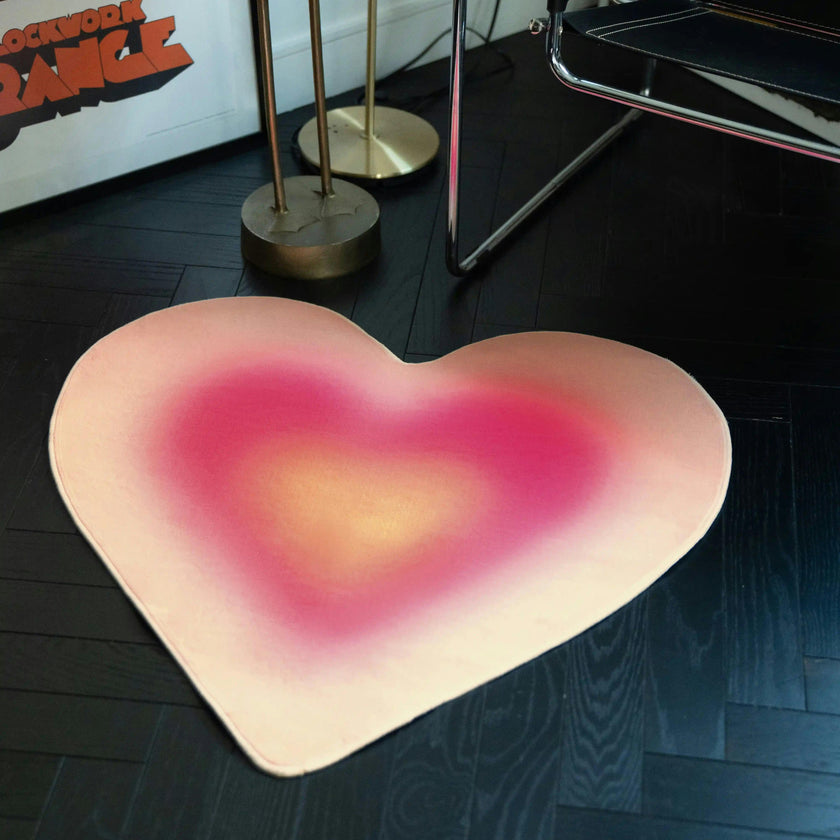 Pink Modern Gradient Heart Rug by Juan Marquez