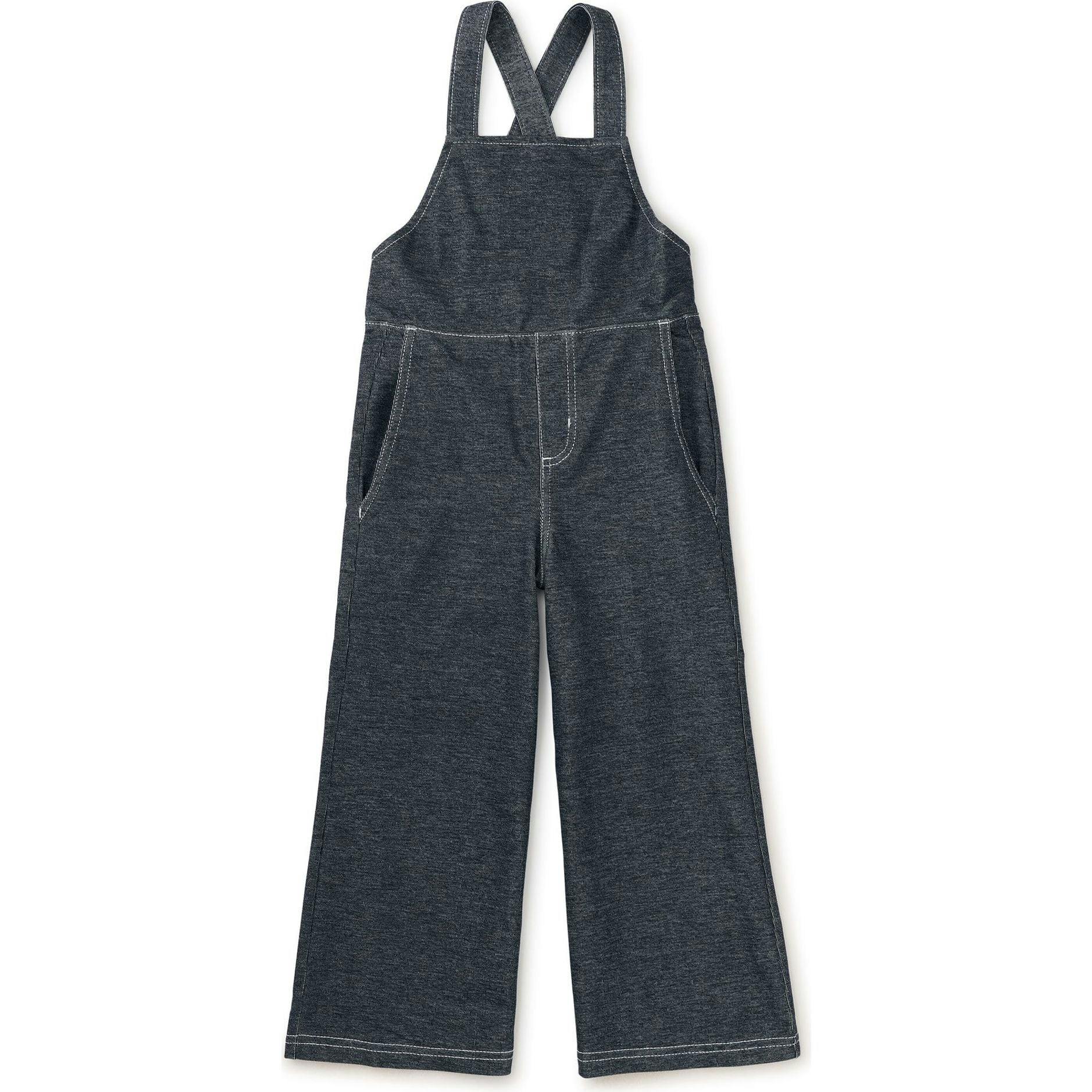 Wide Leg Denim-Like Overalls, Blue